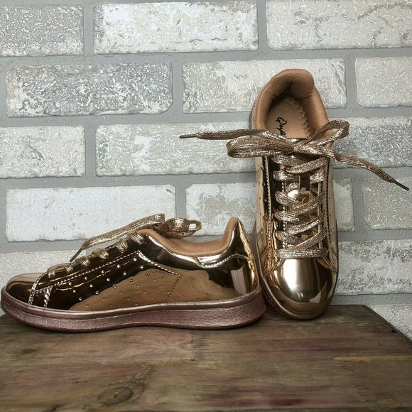 Qupid Metallic Rose Gold Shiny Women's Shoes Sz 6 - Picture 6 of 9